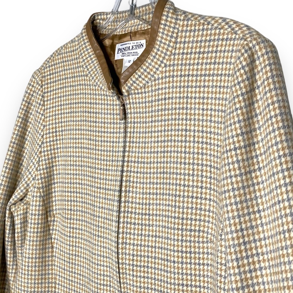 Pendleton Houndstooth Pattern Tan Light Blue Grey… - image 2
